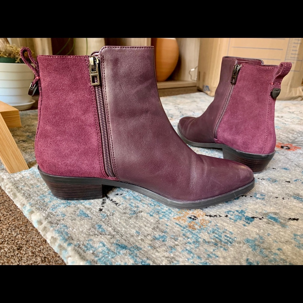 Coach Suede and Leather Ankle Booties in Oxblood. Size 8